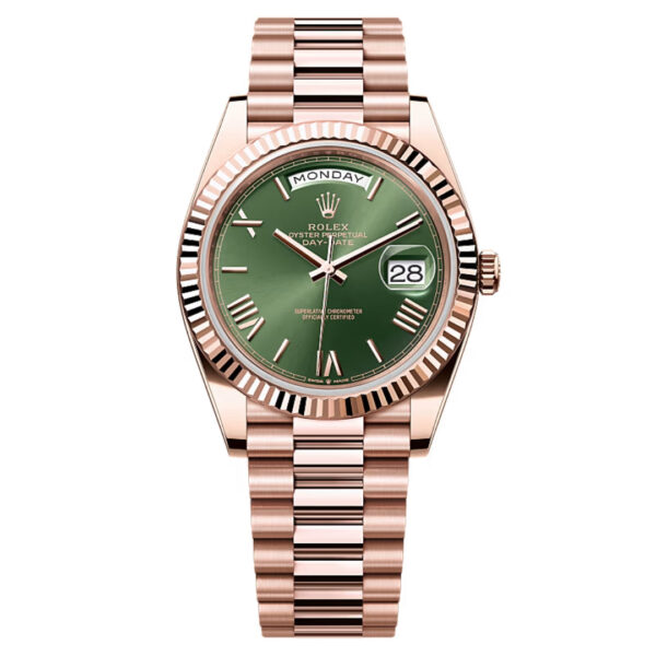 Rolex Day-Date 40 | REF. 228235 | Olive Green Roman Dial | Box & Papers | Everose Gold