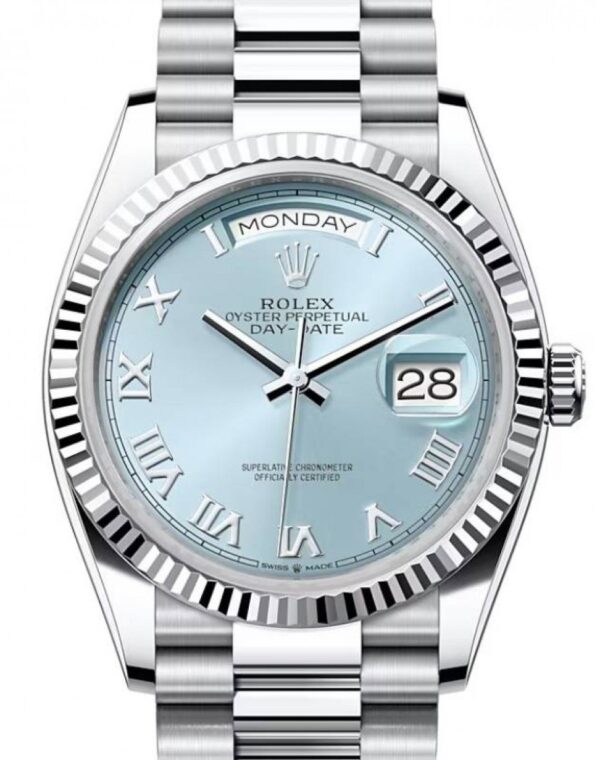 Day-Date 36 President Platinum Ice Blue Roman Dial & Fluted Bezel 128236